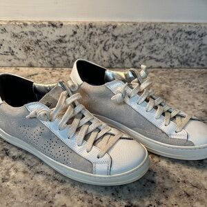 P448 Women's Lace Up Glitter Low Top Leather Sneakers Size 39